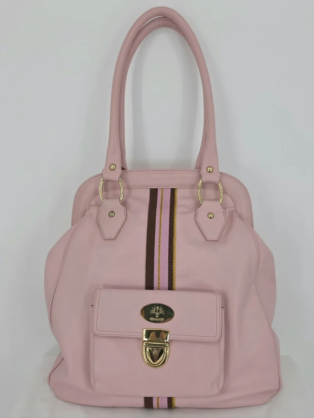 Christine Price Pink Leather Diaper Bag Tote Gold Hardware Y2K Baby Bag